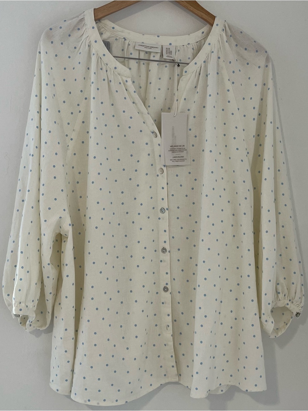 Christian Siriano Lightweight Casual  Linen Blend Dot Button-Front Blouse - NWT